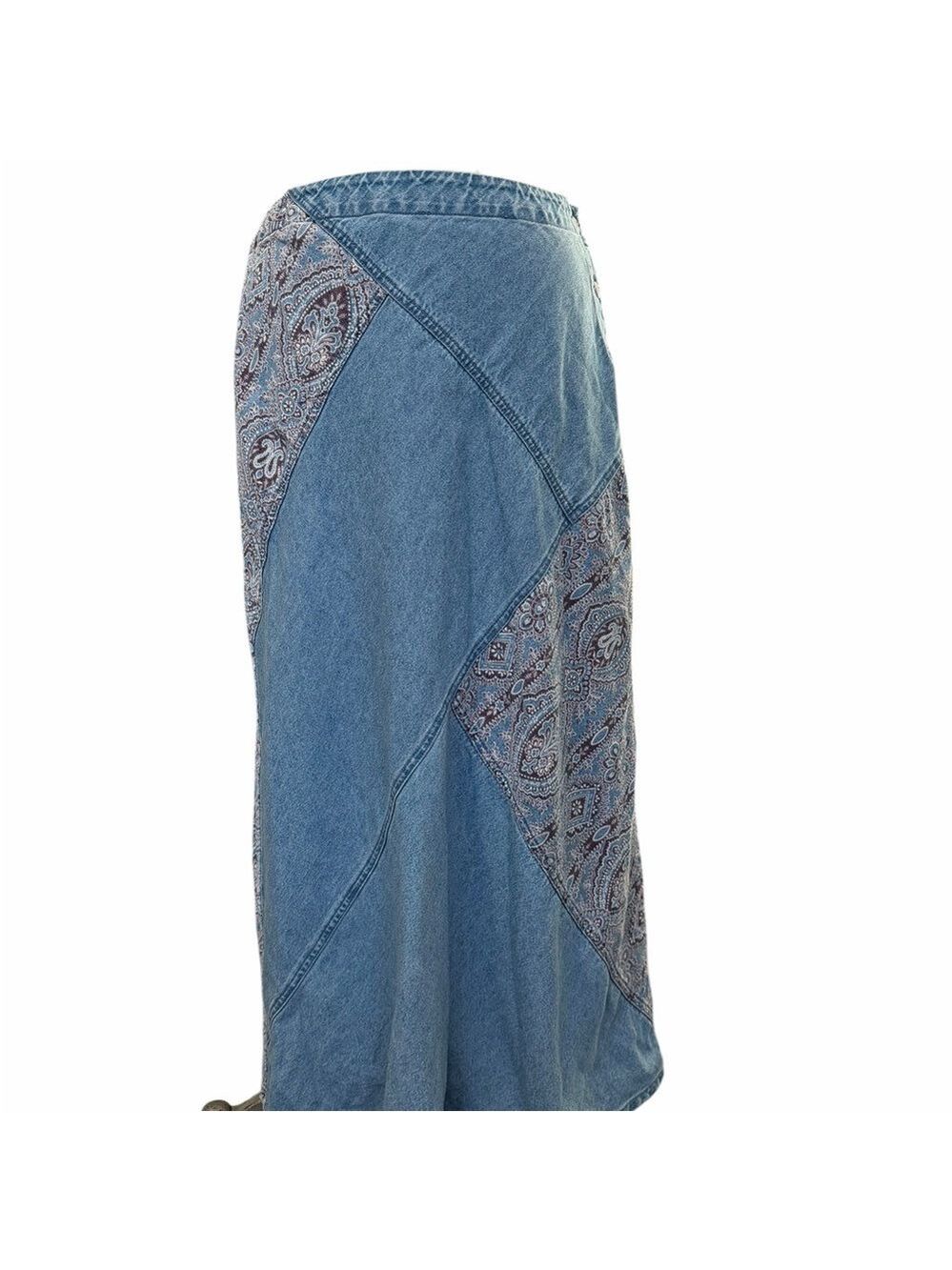 Pendleton Vintage Denim Bandana Print Patchwork Maxi Skirt Size 10 90’s Festival - Picture 3 of 9